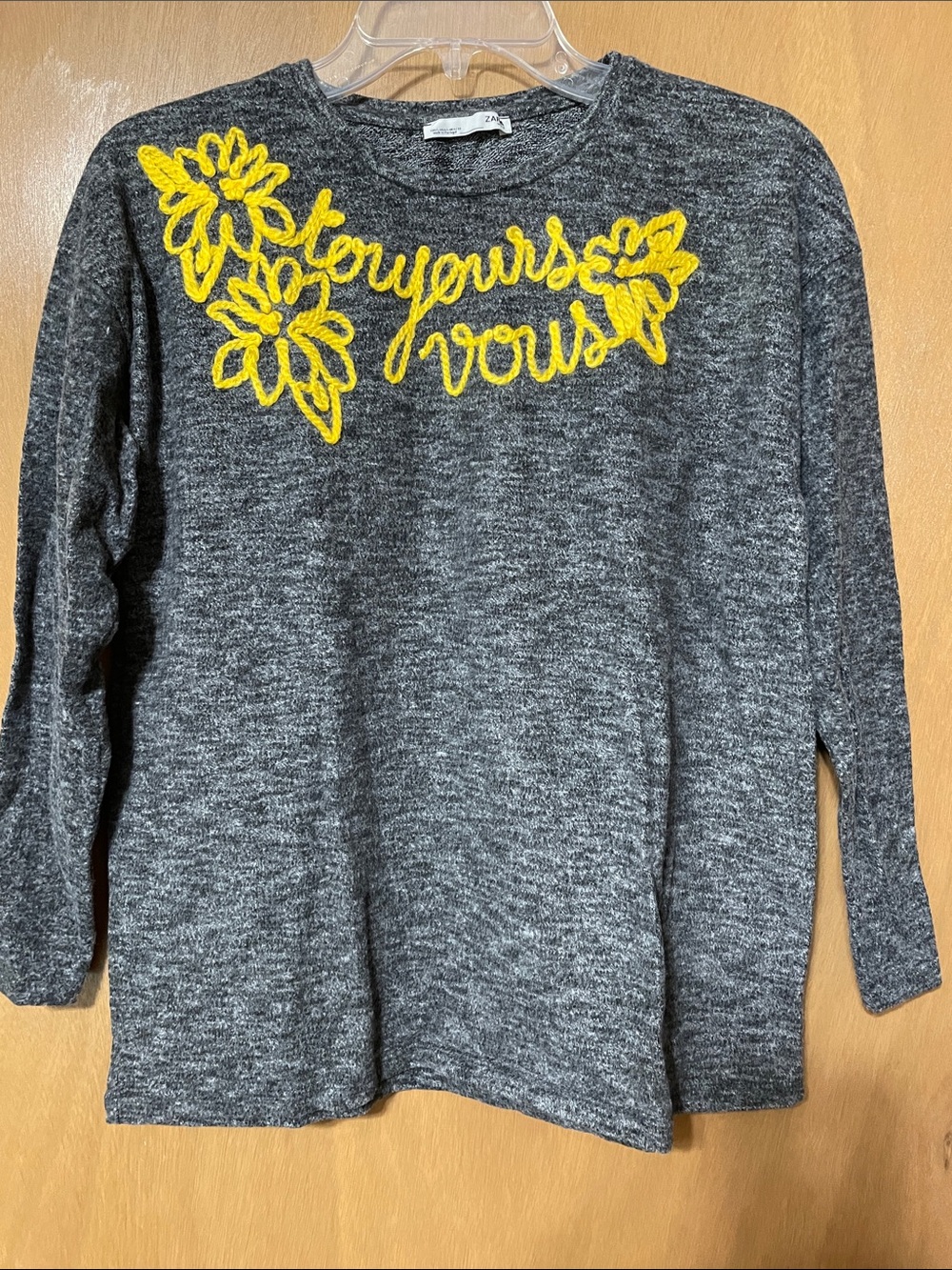 Zara Gray Sweater with Yellow Floral Applique